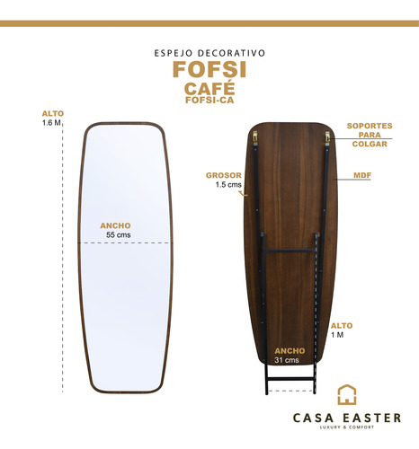 Espejo De Cuerpo Completo 165cm Alto, Mod. Fofsi Café