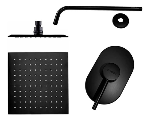 Kit Regadera Negra 20 Cm Con Monomando Y Tubo Meer Moderno