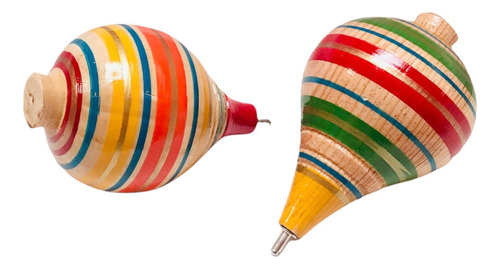 6 Trompos Artesanales De Madera Con Cuerda Incluida