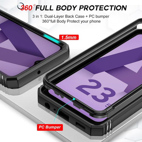 Funda Uso Rudo Para Galaxy A23 Carcasa De Anillo+mica Negro Samsung Galaxy A23 5g/4g/m13 4g/m23 5g/f23 5g