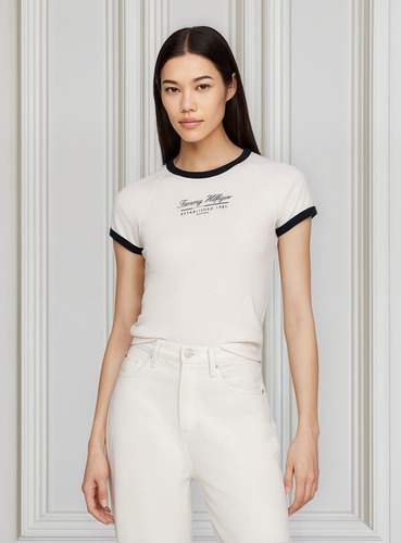 Polera Slim Fit Con Logo Script Blanco Tommy Hilfiger