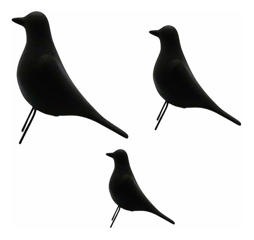 Trio Estátuas Enfeite Decorativo Eames Bird Preto Sala