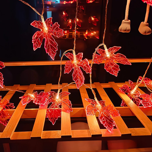 Cadena De Luces Led Con Forma De Hoja De Arce, Caja De Bater
