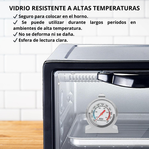 3 Termómetros Para Horno Análogos 500°c Repostería Pro Plateado