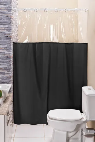 Cortina Box Banheiro Lisa Detalhe Transparente Em Pvc