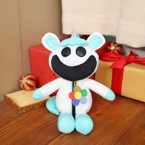 1 Animalito De Peluche Sonriente Unicornio Blanco Y Azul