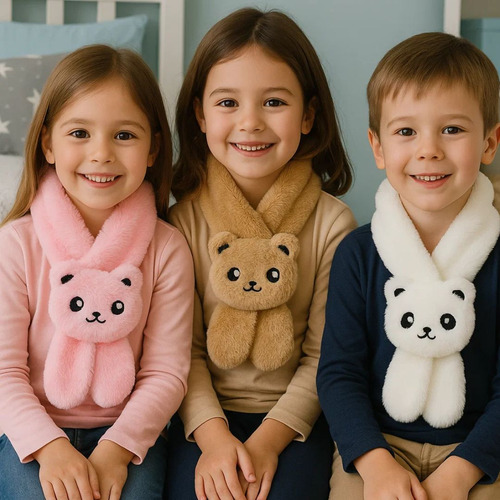 Cachecol Infantil De Bichinhos Para Inverno Pelúcia Felpudo Cor Rosa