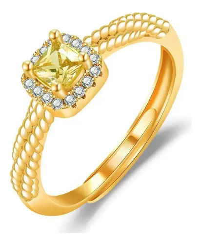 Anillo Para Mujer De Moda Zircon Dorado Ajustable