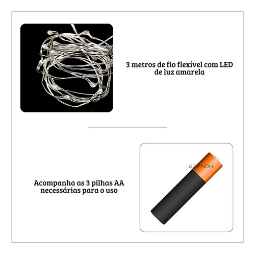 Fio De Fada 30 Led 3metros C/pilhas Luz Branco Quente E Frio