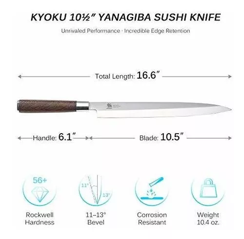 KYOKU Samurai Series - Cuchillo para verduras Nakiri de 7 pulgadas +  cuchillo Yanagiba de 10.5 pulgadas, cuchillos japoneses para sushi sashimi,  acero