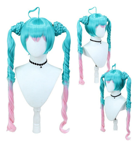 Vocaloid Hatsune Miku Cosplay Peluca Largo Pelo 100cm Y