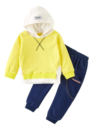 Conjunto De Sudadera Con Capucha Y Pantalón Para Niños Amarillo 18-24 M