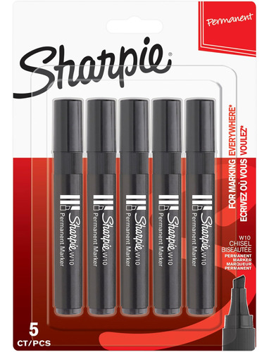 Marcadores Permanentes Sharpie W10, Punta De Cincel, Negro, 