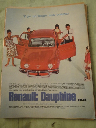 Publicidad Renault Dauphine Gordini Año 1963 Hoja Sola