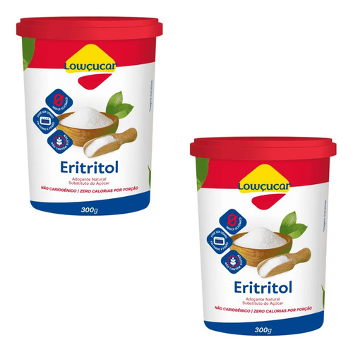 Eritritol Adoçante Em Pó Natural Lowçucar 300g - Kit Com 2