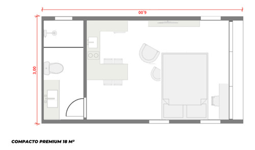 Casa Pré-fabricada Módulo Studio Compacto Premium (18m2)