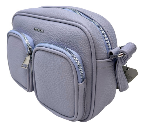 Crossbody Con Doble Compartimento Frontal Lavanda Lisa Níquel Lavanda