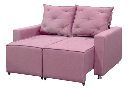 Sofá Retrátil 2 Lugares Bariloche 1.60cm Star Confort Cor Rosa Linho Desenho Do Tecido Liso