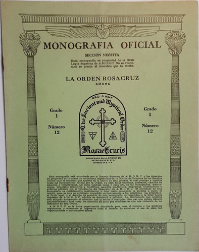 Masonería Orden Rosacruz Oficial Grado 1 Número 12 Ro 126