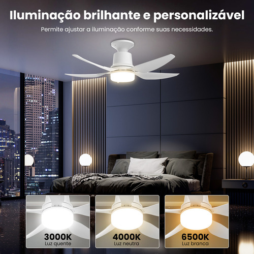 Ventilador De Teto Moderno Com Luz Led Integrada E Controle Remoto, Silencioso E Econômico, Com Vento Forte, 4 Velocidades, Base E27, Fácil De Instalar, Ideal Para Ambientes Internos/externos