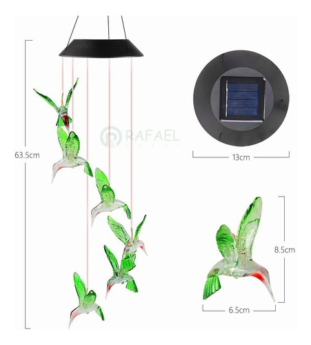 Imagen 7 de 10 de Campana De Viento De Luz Led Solar Multicolor Jardin Terraza