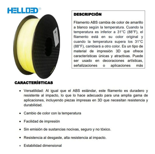 Filamento Pla 1.75mm De Temperatura Amarillo A Blanco
