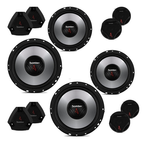 Par Kit Two Way 2 Vias 6 Pol + Tweeters Bomber Upgrade 400w Cor Cinza
