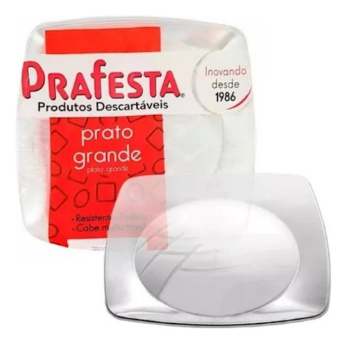 Prato Acrílico Resistente Quadrado Grande 21cm Cx 200 Und Cor Cristal