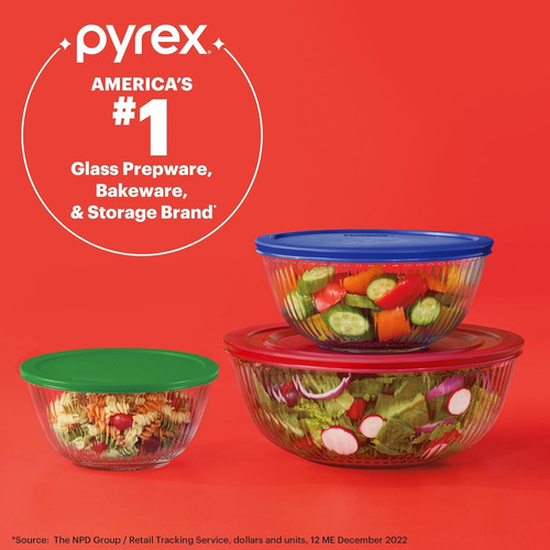 Pyrex Tazones Vidrio 3-unidad 13l 23l 45l Tapas Libres Bpa