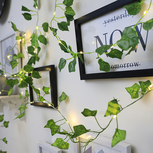 Cadena Led De Plantas Artificiales, Hoja Verde, Vid