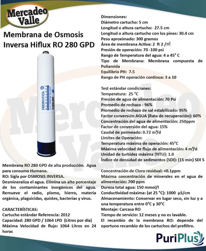 Membrana Hiflux Osmosis Inversa 280 Galon Carcasa Contenedor
