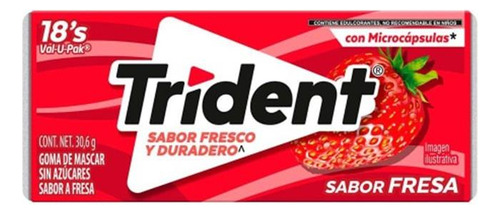 6 Pzas Goma De Mascar Trident Sin Azúcar Sabor Fresa 18 Pzas