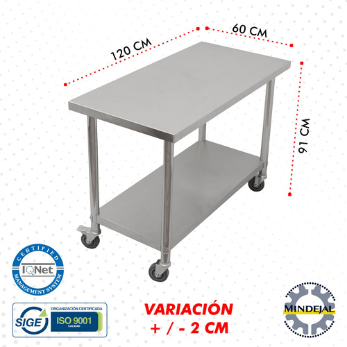 Mesa En Isla Con Ruedas Acero Inoxidable 100% Mindejal