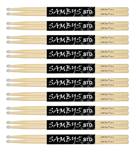Pack X10 Baquetas Palillos Batería Sambys Std 7a Punta Nylon