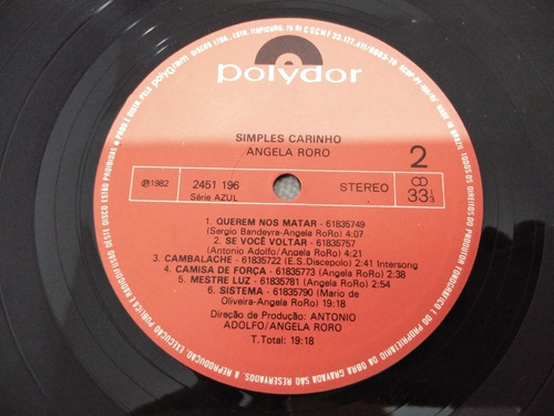 Lp Vinil Angela Roro - Simples Carinho 1982 Encarte (Usado)