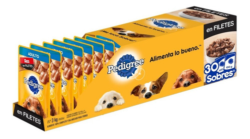 Imagen 2 de 5 de Pedigree, Alimento Perros Adultos, Res, 30 Sobres, 100g C/u