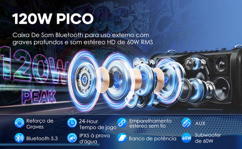 Caixa De Som Bluetooth 120w Radio Fm Portátil Sabala Dr-908 Cor Preto 110V/220V