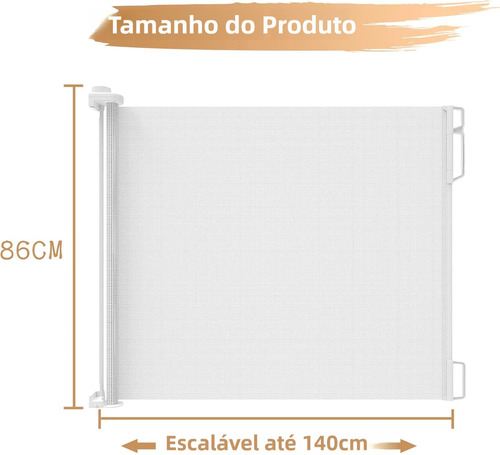 Portão Bebê Retrátil 140 X 86cm Branco Furação / Adesivo