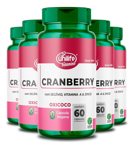 Kit 5 Cranberry Unilife 60 Cápsulas. Sabor Sem Sabor