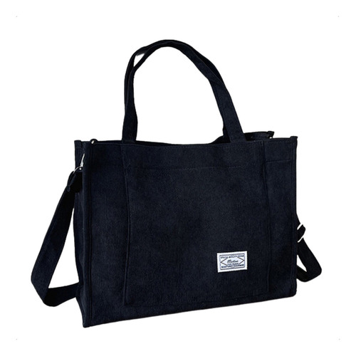 Bolso Universitario Mujer Elisabeth&co Nictionxl, Cartera Mujer Grande De Tela Corderoy Negro Reforzada Con Correa Desmontable Y Ajustable. Ideal Para La Facultad Universidad Uso Diario.