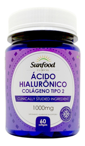Ácido Hialurônico + Colagêno Tipo2 1000mg 60softgels Sunfood Sabor Neutro