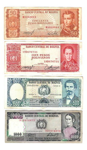 Bolivia - Serie 4 Billetes 50 - 100 - 500 - 1000 Bolivianos