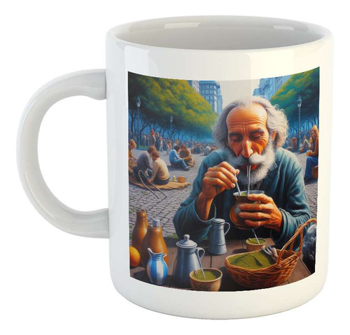 Taza Ceramica Anciano De Barba Probando Un Mate Amargo