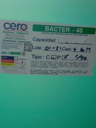 Sanitizante De Amplio Espectro Bacter-40, 20 Litros