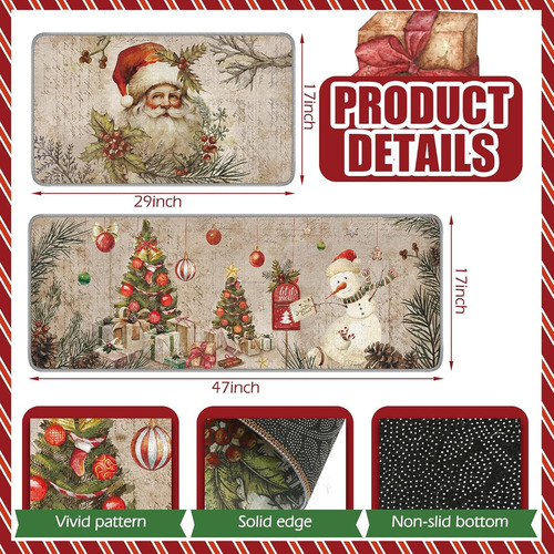 Tapete Para Cocina De Arpillera Diseño Santa Claus 2 Pzas 43.43 Cm 11.4 Cm Santa Claus Multicolor