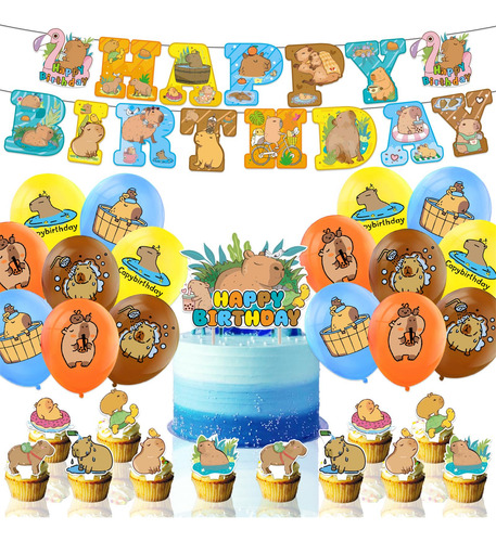 Set De Decoración Para Fiesta De Cumpleaños Con Capibara, Su