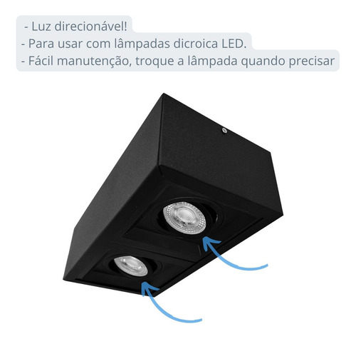Spot Sobrepor Duplo Recuado De Teto Externo Fachada Megalux M2690dl Estrutura Preto 127/220v