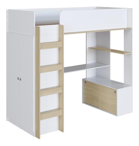 Cama Infantil Alta Multifuncional Office Com Colchão Cor Branco