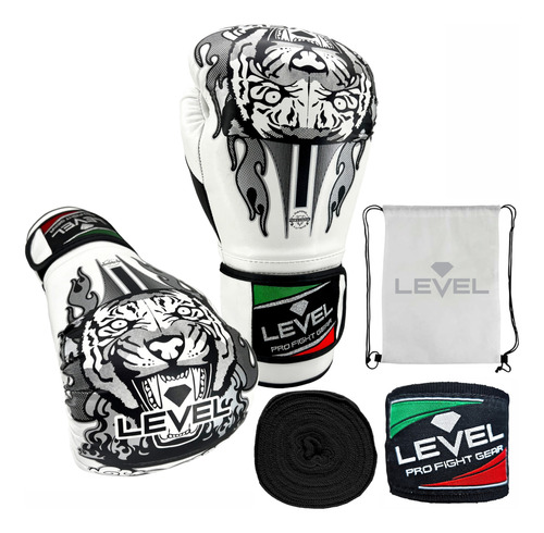 Kit Guantes De Box Level Vendas Boxeo Pro Tigre Mma Kick Oz