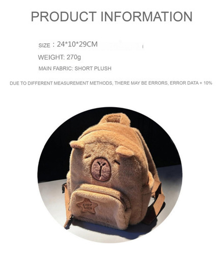 Mochila De Felpa Con Forma De Capibara, Bonita Bolsa De